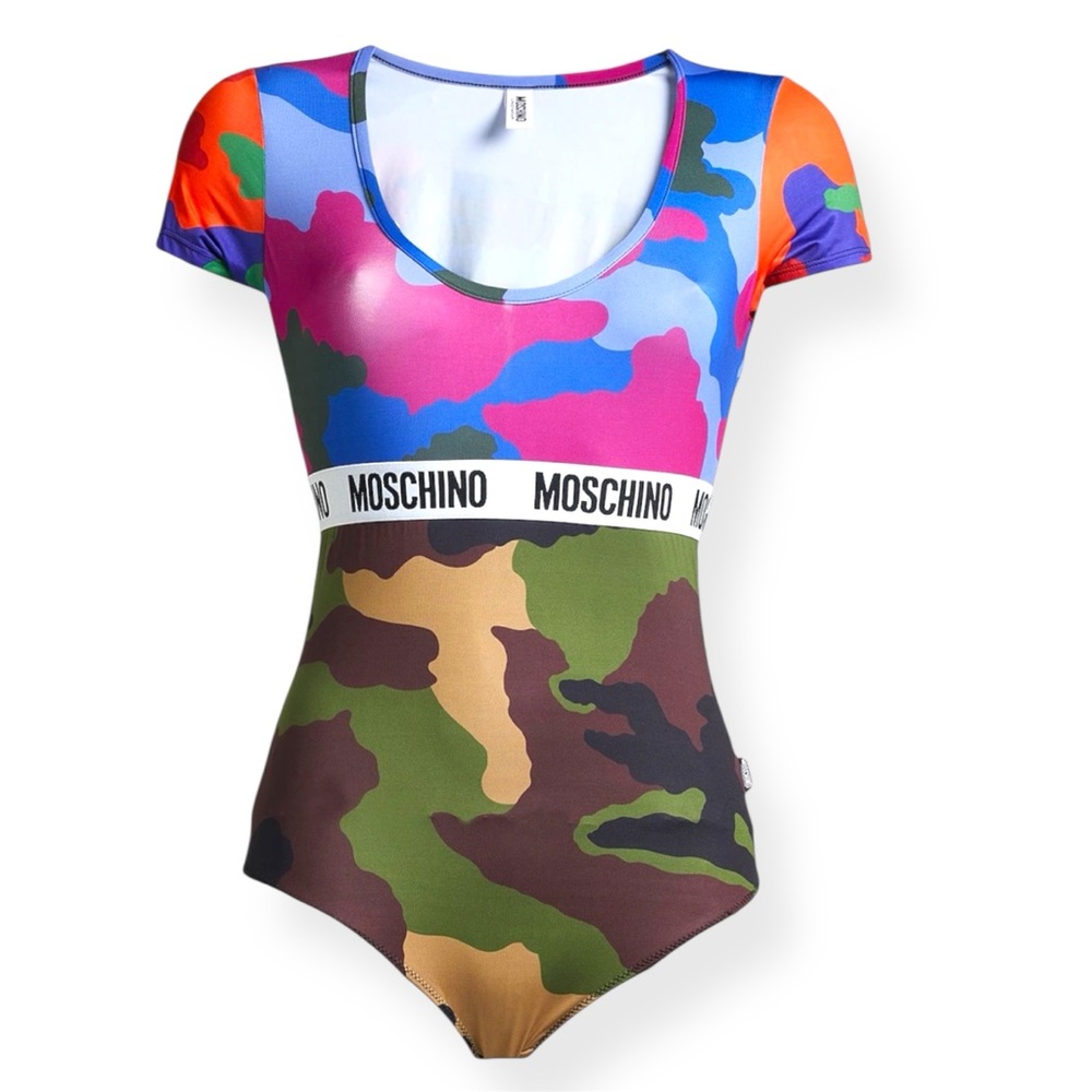 New Moschino Colorful Camouflage Bodysuit Short Sleeve SMALL Tags Attached